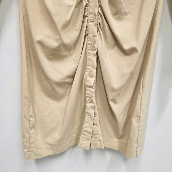 HAVE Los Angeles Beige Ruffle Front Ruched Bodycon Dress Sz L - Picture 6 of 8